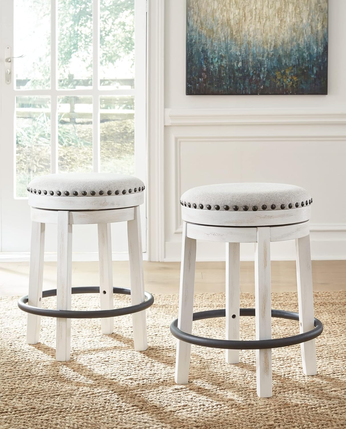 Valebeck 24Inch Counter Height Swivel Stool White Black