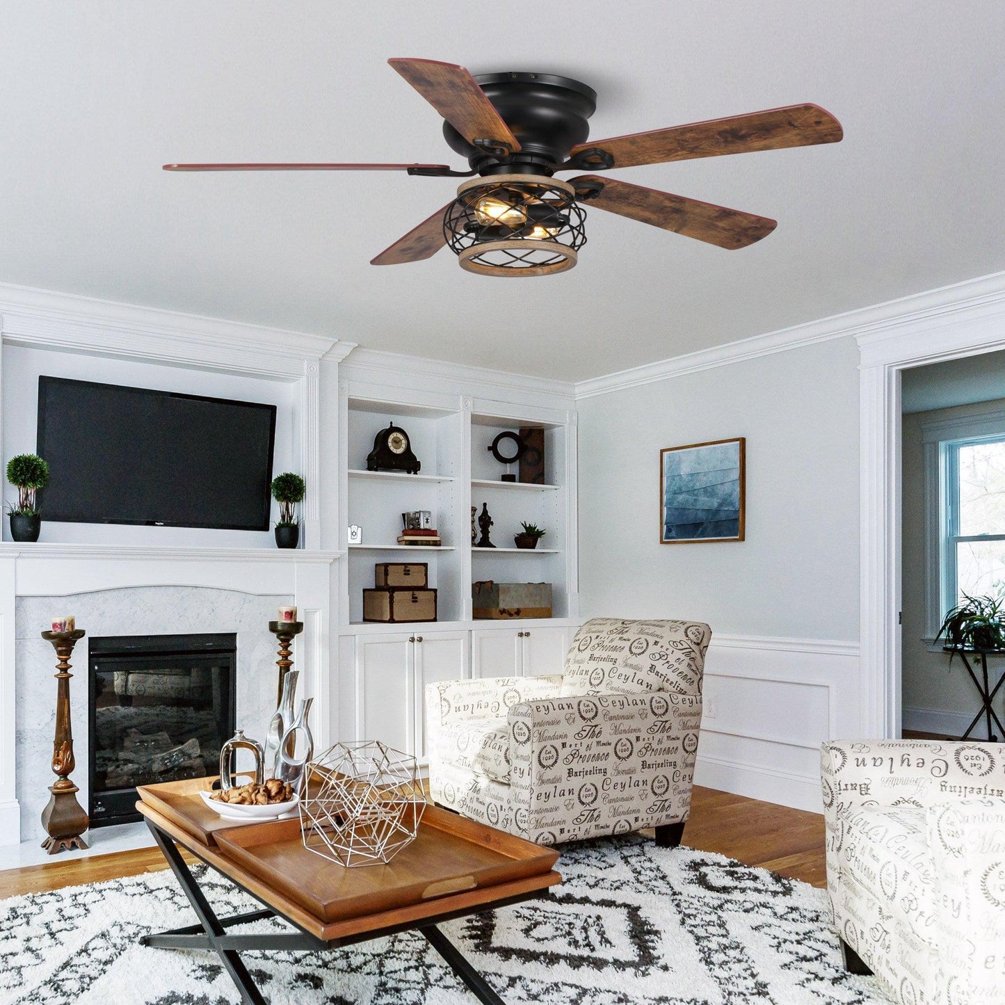 48" Antwerp Farmhouse Flush Mount Reversible Ceiling Fan with Lighting and Remote Control