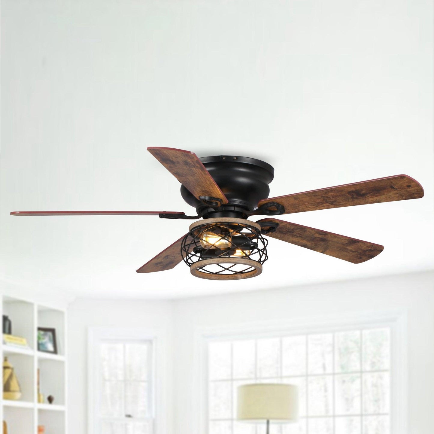 48" Antwerp Farmhouse Flush Mount Reversible Ceiling Fan with Lighting and Remote Control