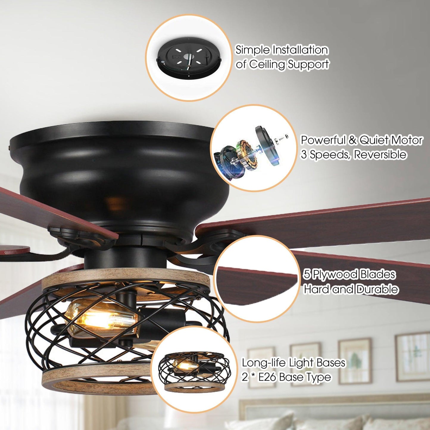 48" Antwerp Farmhouse Flush Mount Reversible Ceiling Fan with Lighting and Remote Control