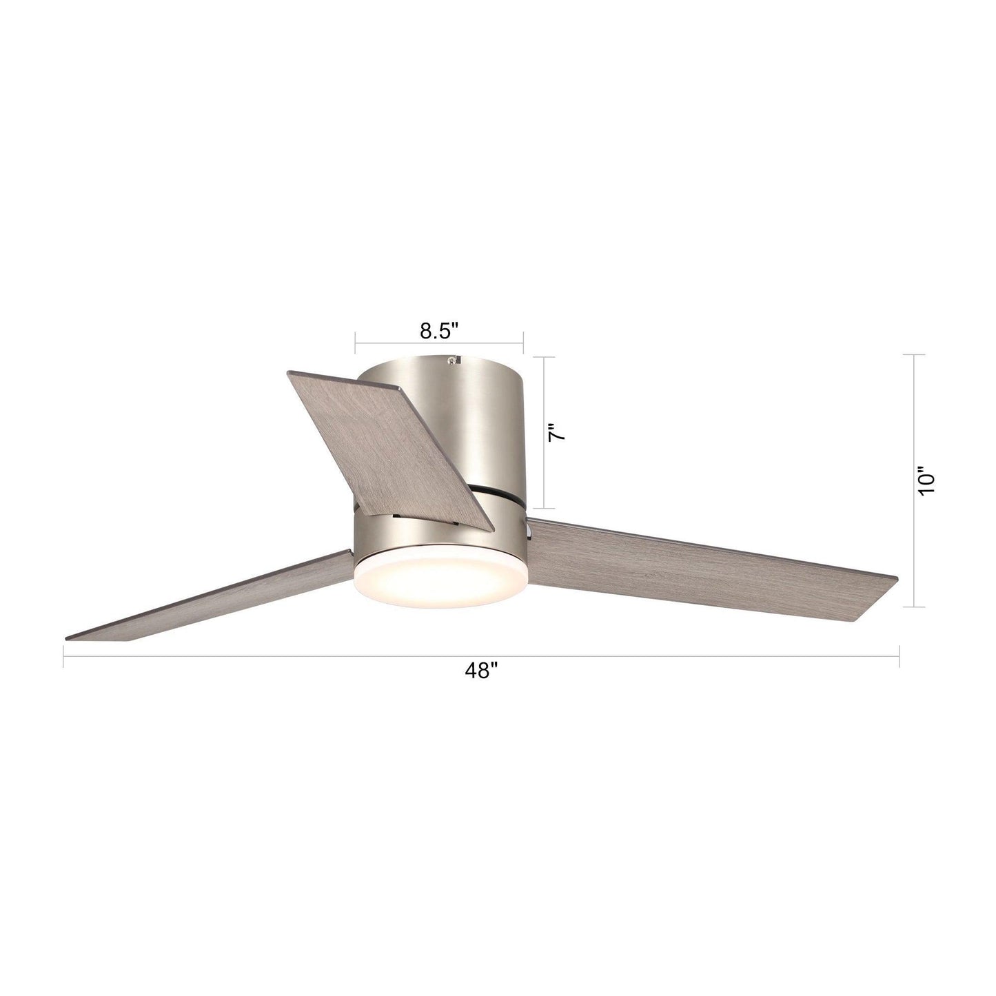 48" Satin Nickel Flush Mount Low Profile Ceiling Fan with LED Lighting