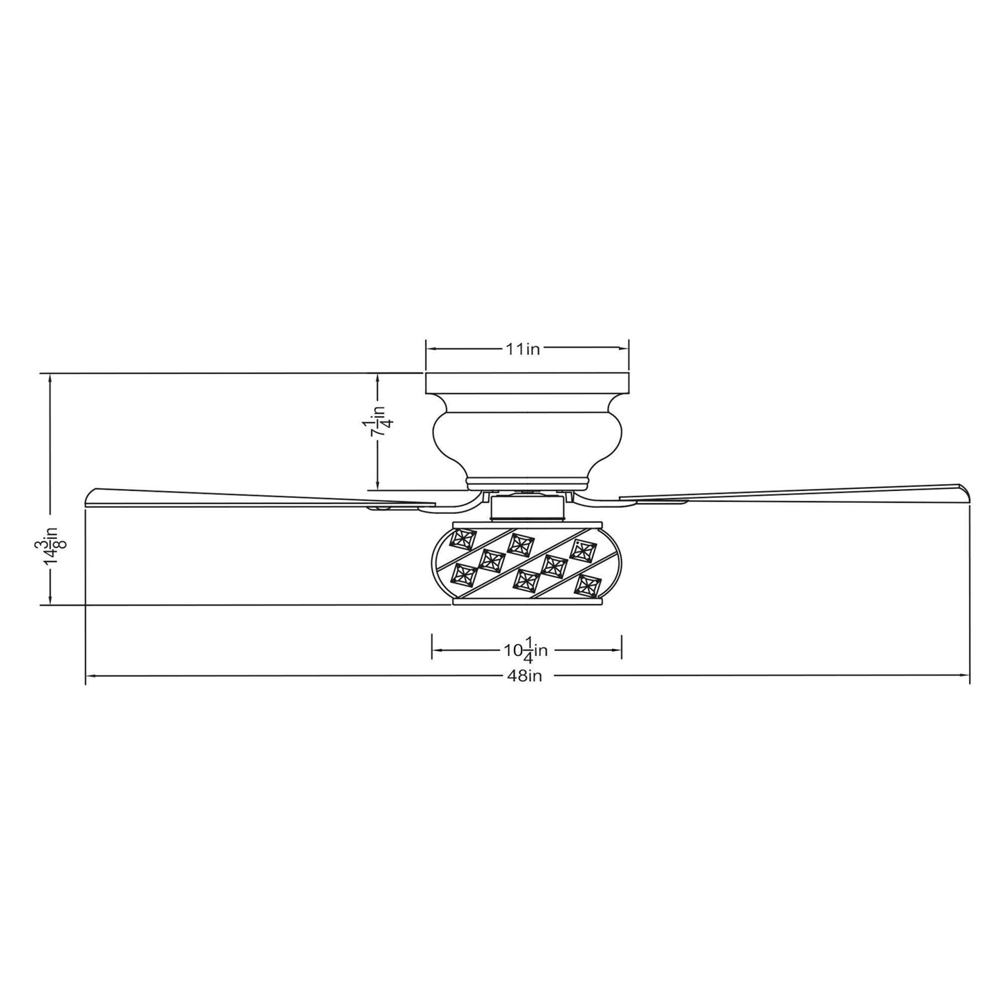 48" Modern Chrome Flush Mount Reversible Crystal Ceiling Fan with Lighting and Remote Control