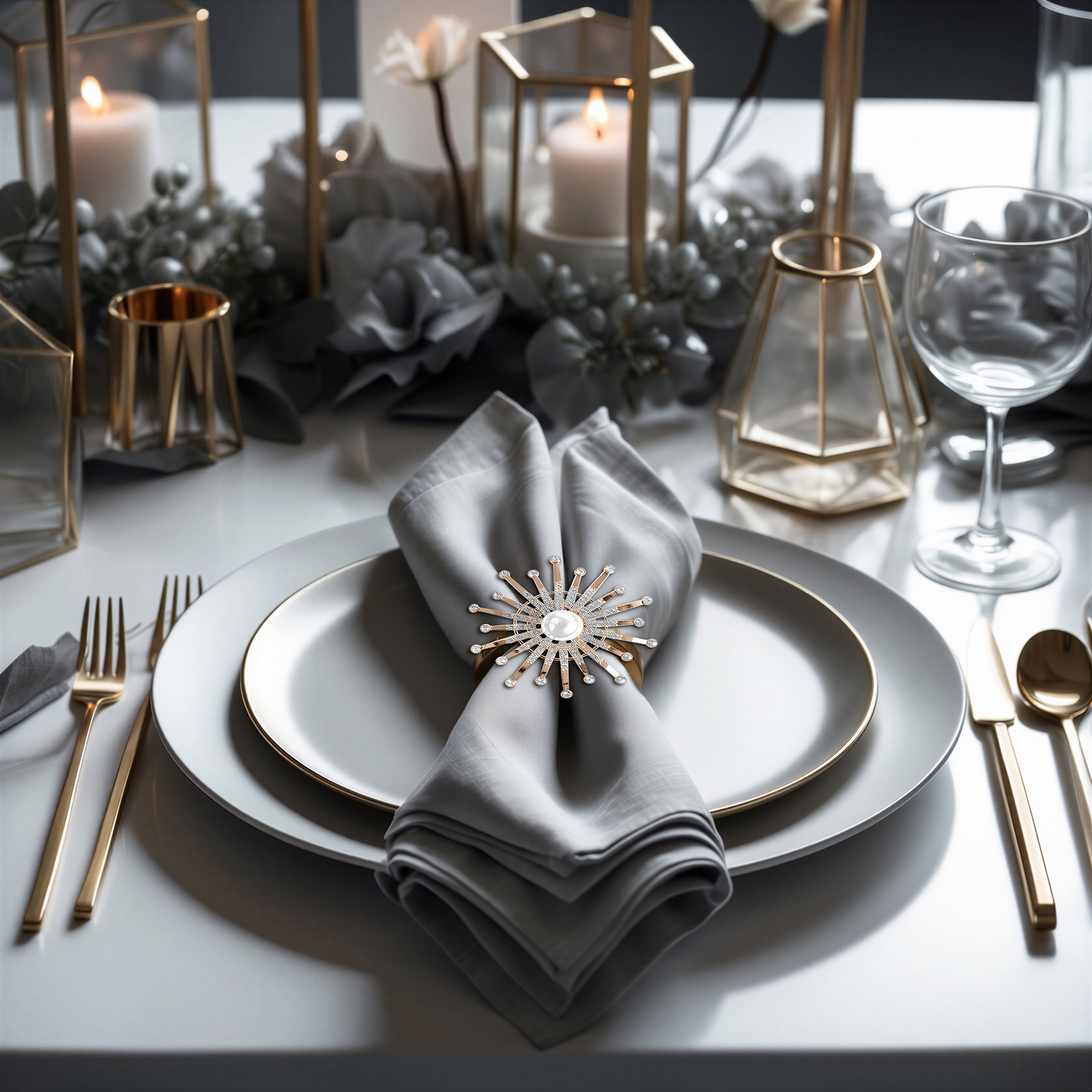 Gold Floral Napkin Rings – Elegant Pearl Table Setting Rings for Dining Decor