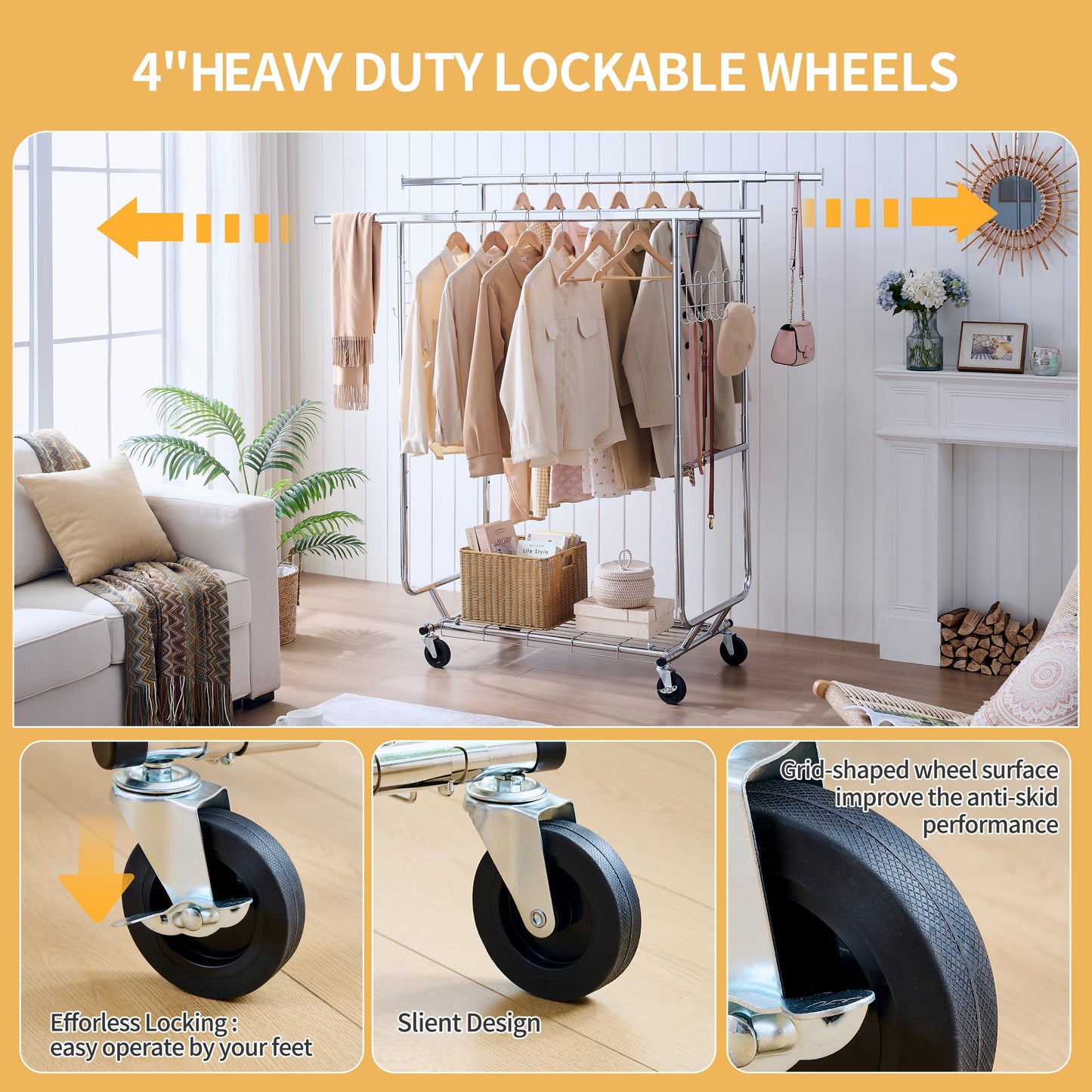 Double Clothing Garment Rack with Shelves