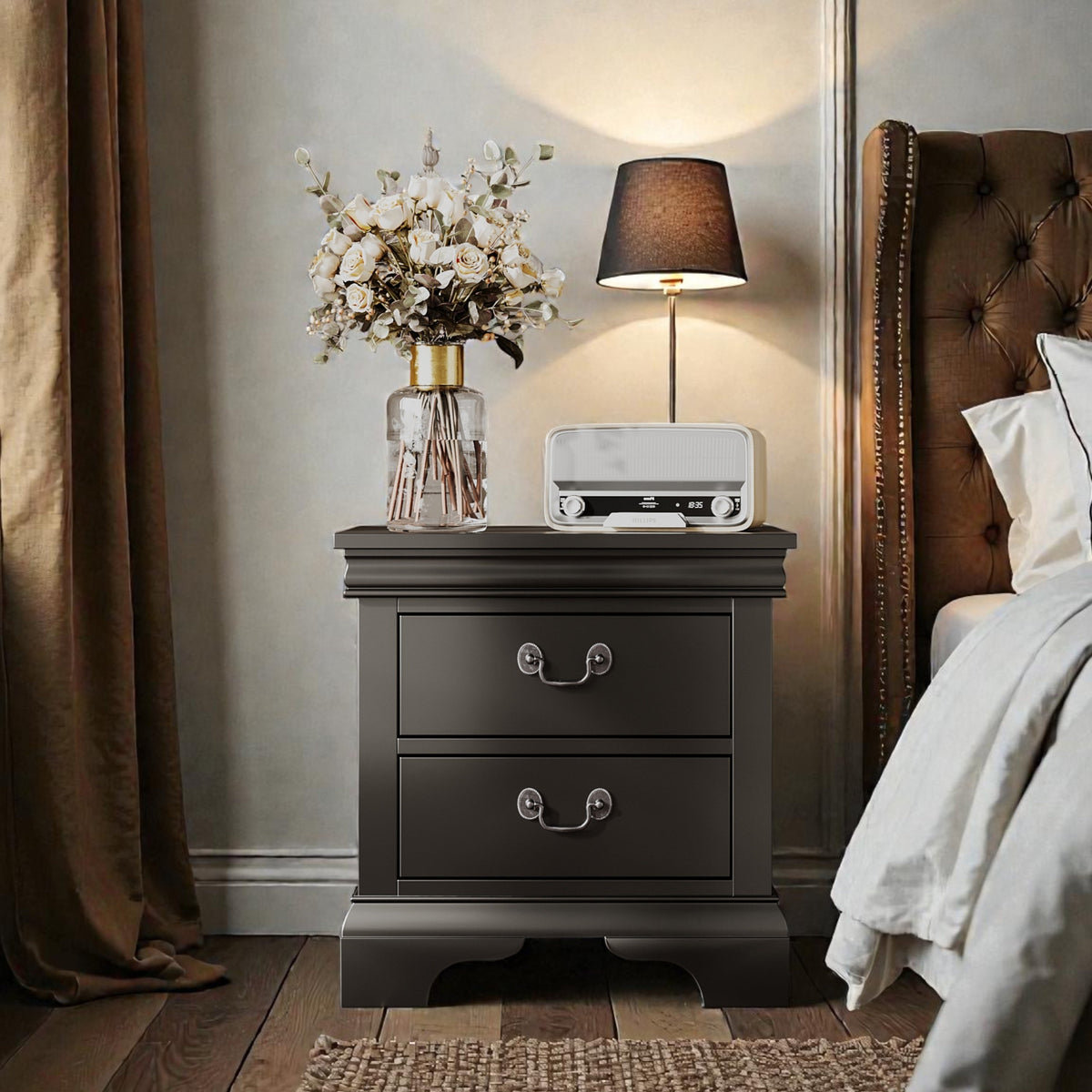 Classic Wooden Nightstand - Black
