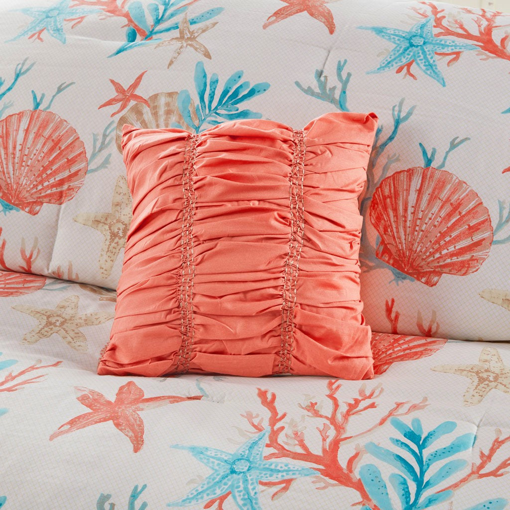 7 Piece Cotton Sateen Comforter Set Coral King