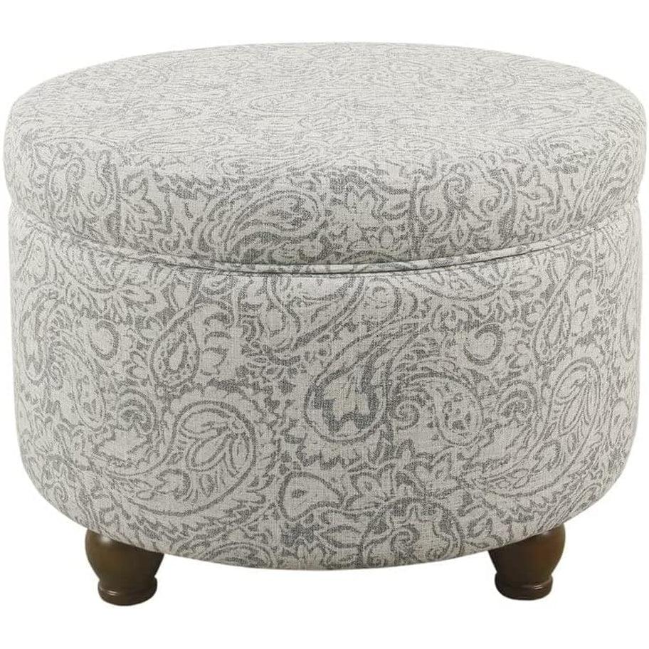Gray Floral Storage Ottoman Large Round For Living Room