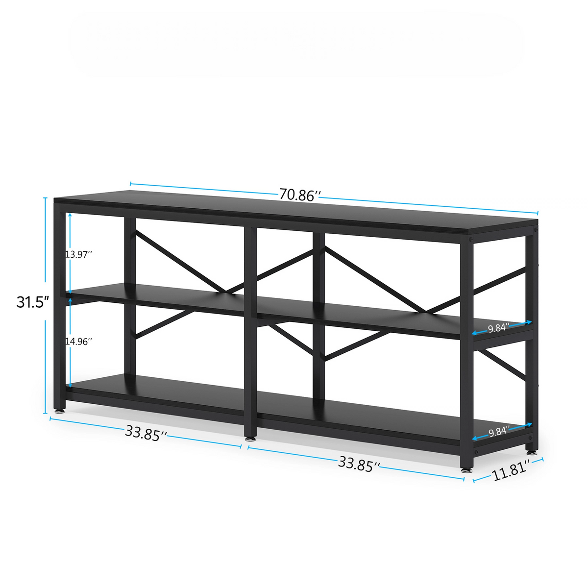 70.9" Extra Long Console Table with Storage Shelves