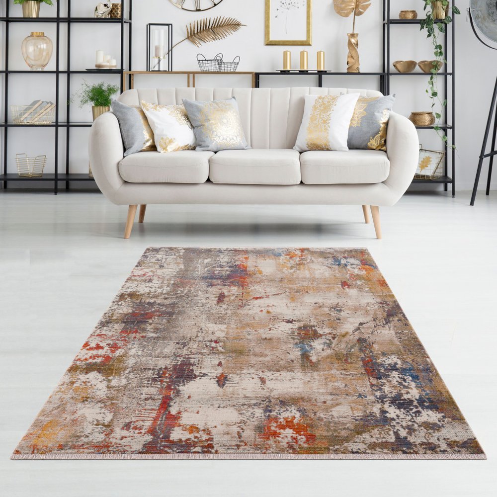 9' X 12' Gray And Ivory Abstract Power Loom Distressed Stain Resistant Area Rug