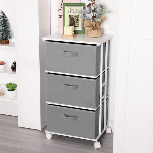 Dresser Tower 3 Drawer Dark Grey With Wood Top And Wheels