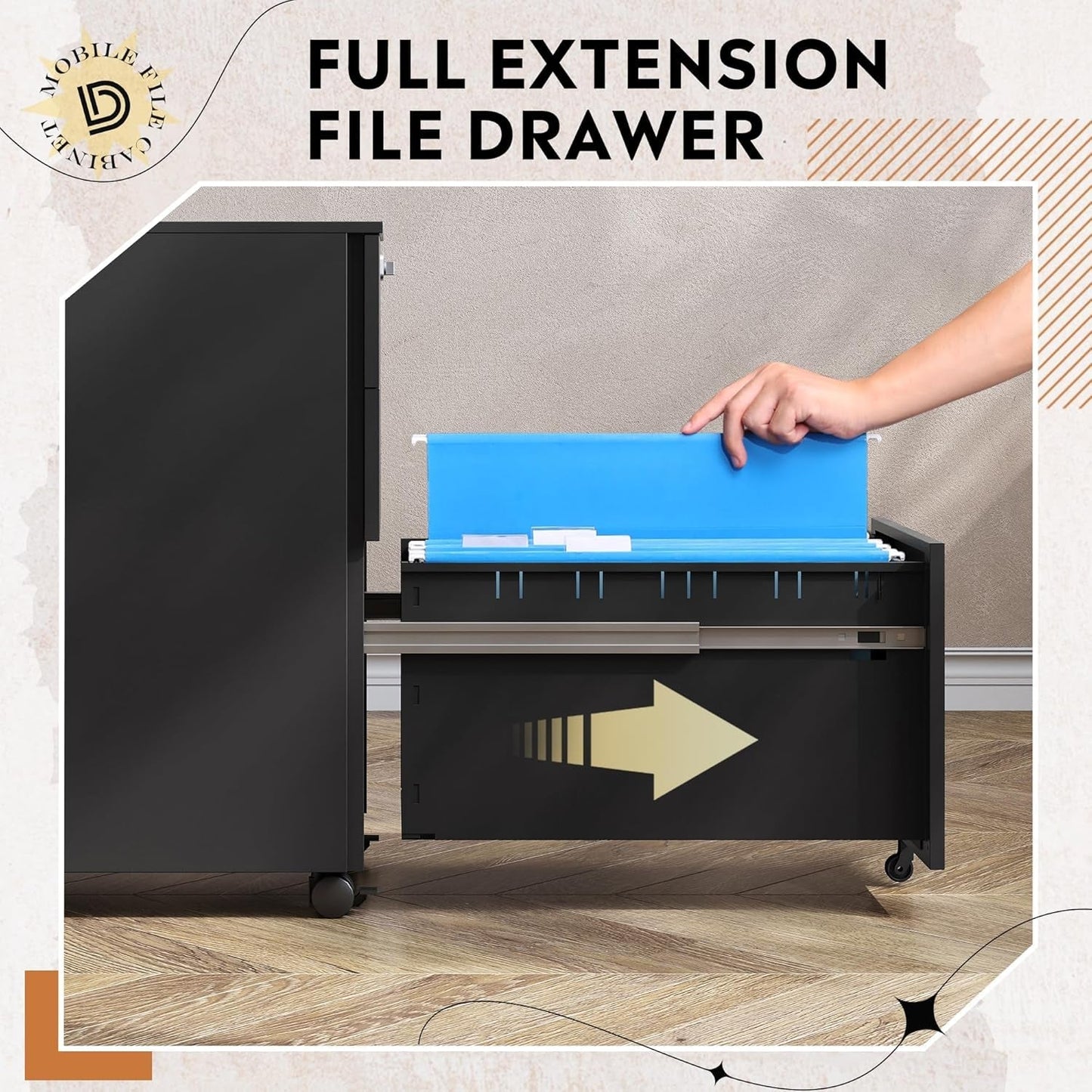 Locking 3 Drawer Steel File Cabinet With Digital Lock