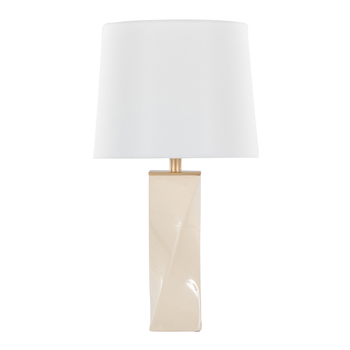 Curvo Square Contemporary 27' Ceramic Table Lamp in Cream Ceramic, Gold Metal, and White Linen by LumiSource
