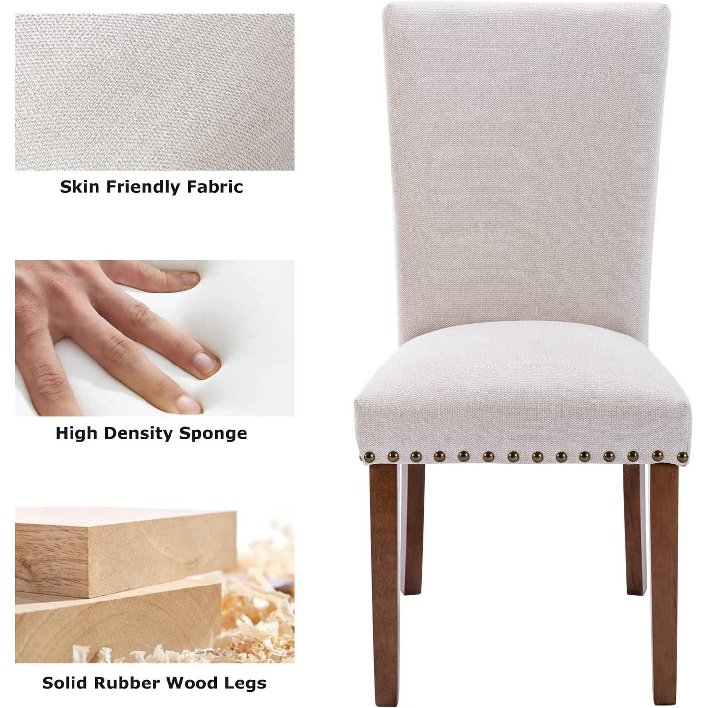 Beige Upholstered Parsons Chair With Nailhead Trim
