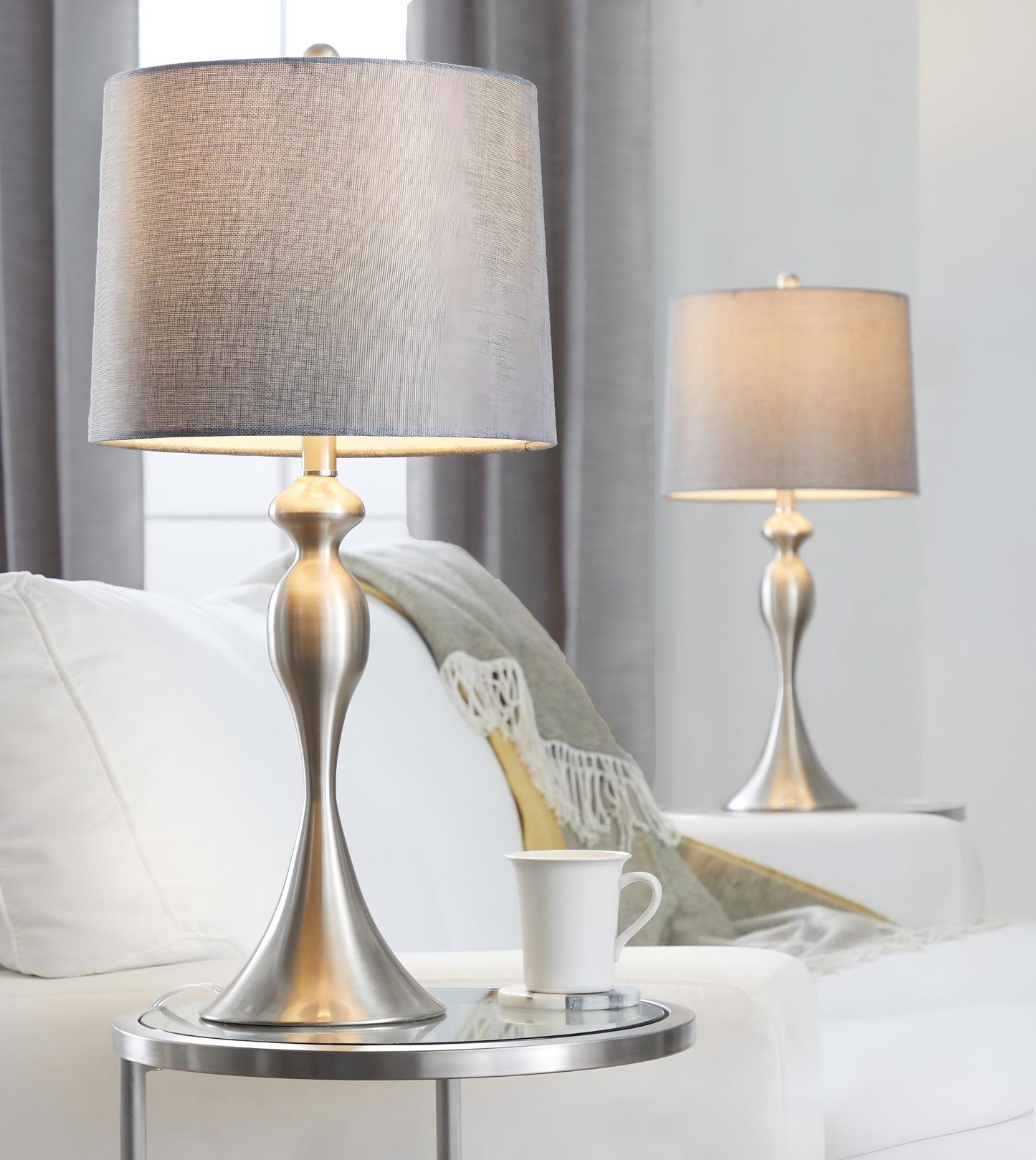 27" Contemporary Metal Table Lamp in Brushed Nickel