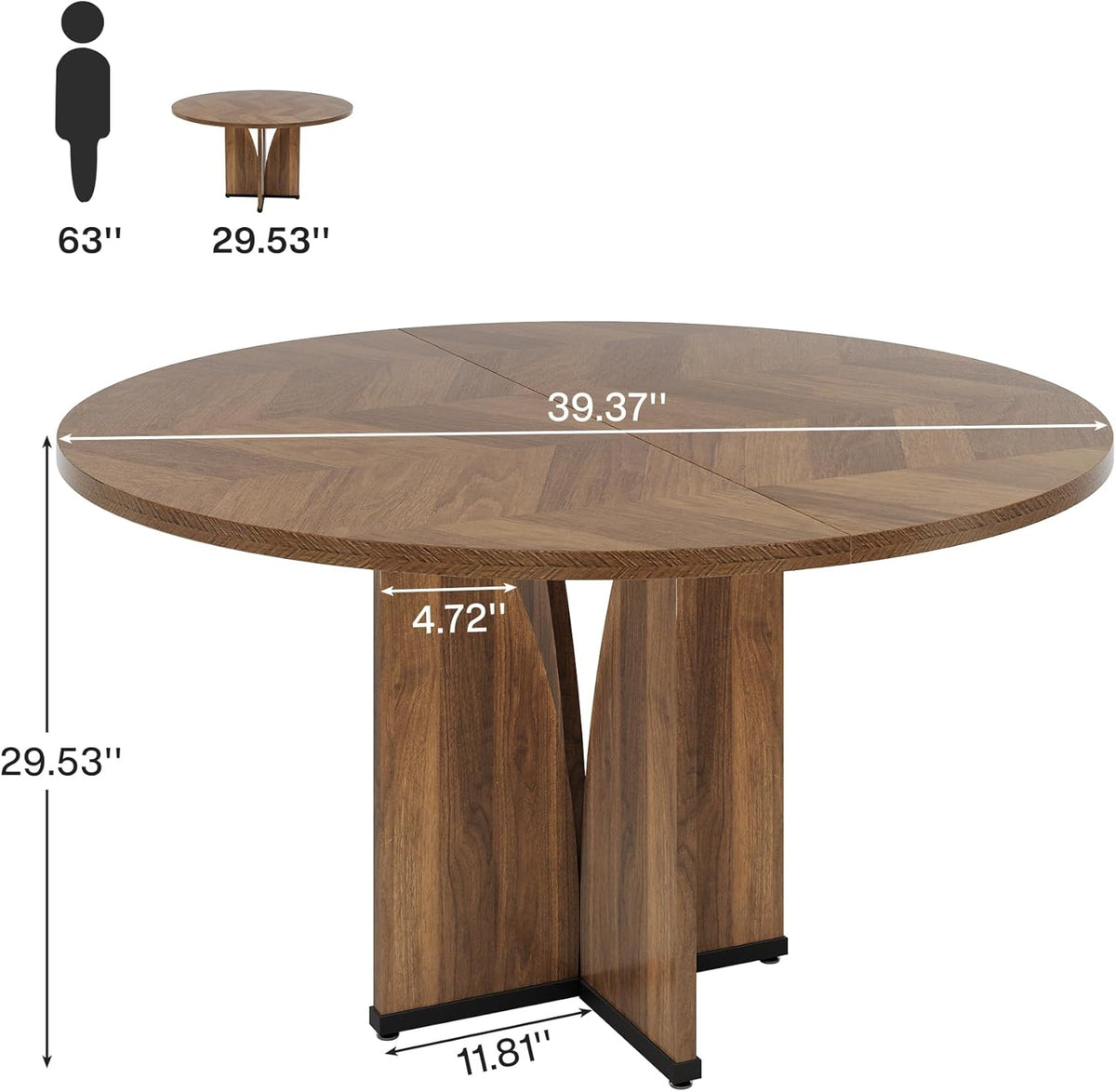 39.4" Round Dining Table for 4, Rustic