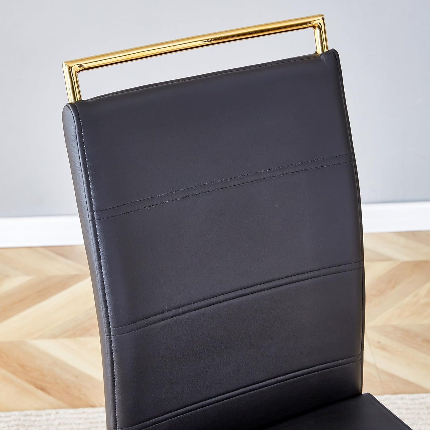 Modern Dining Chairs Set Of 4 PU Faux Leather High Back Black With Gold Legs