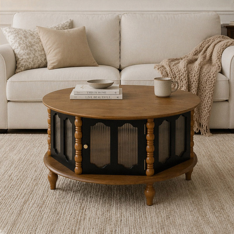31.5" Round Wooden Coffee Table With Storage