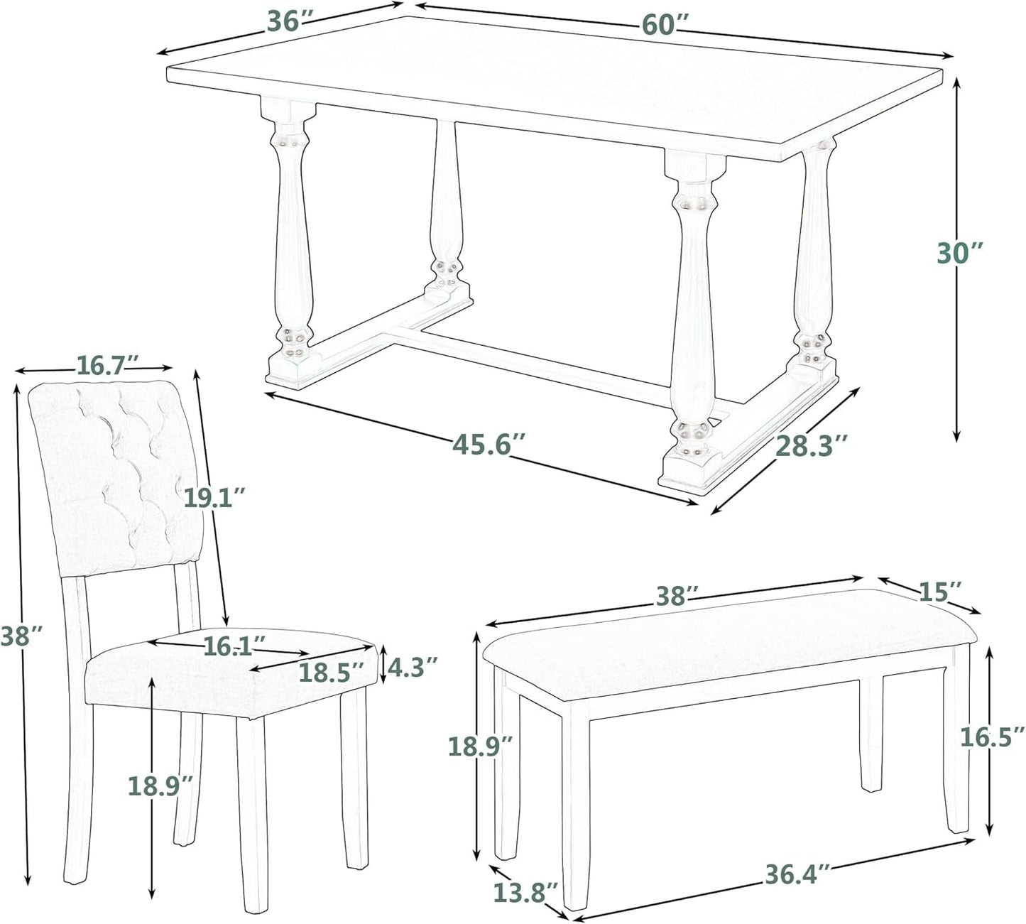 Six Person Premium Solid Wood Dining Table Set Bench