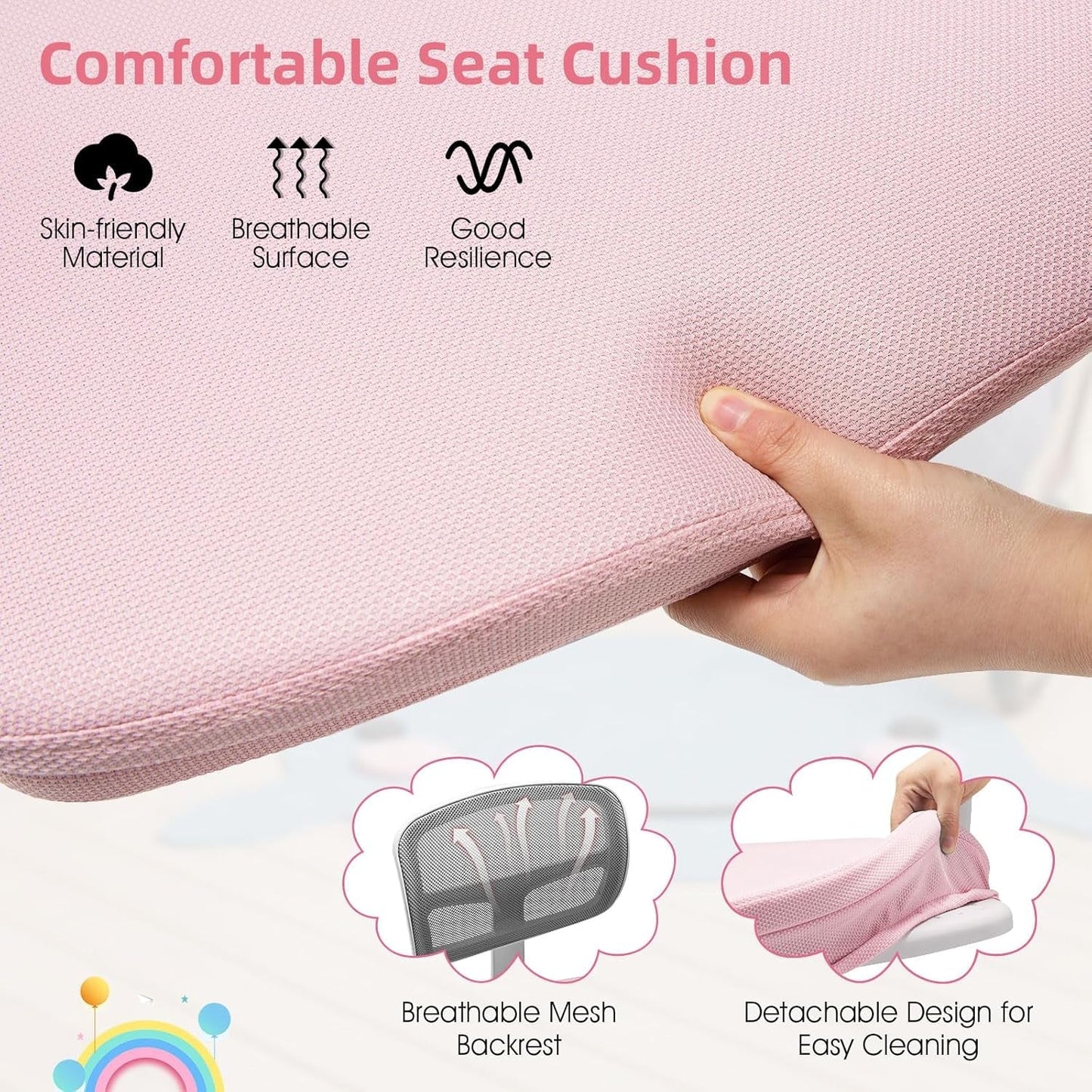 Kids Desk Chair Pink Height Adjustable Lumbar Support