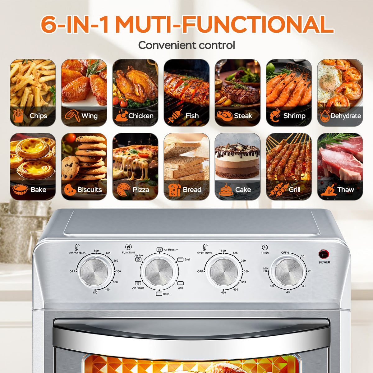 Plum Chef Air Fryer Oven 27.5QT, 6-in-1 Countertop Oven