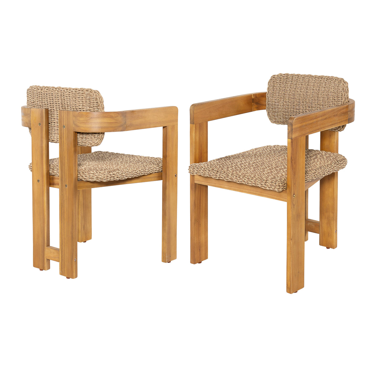 Outdoor Acacia Wood Dining Chair with Handwoven Rattan Seat and Back