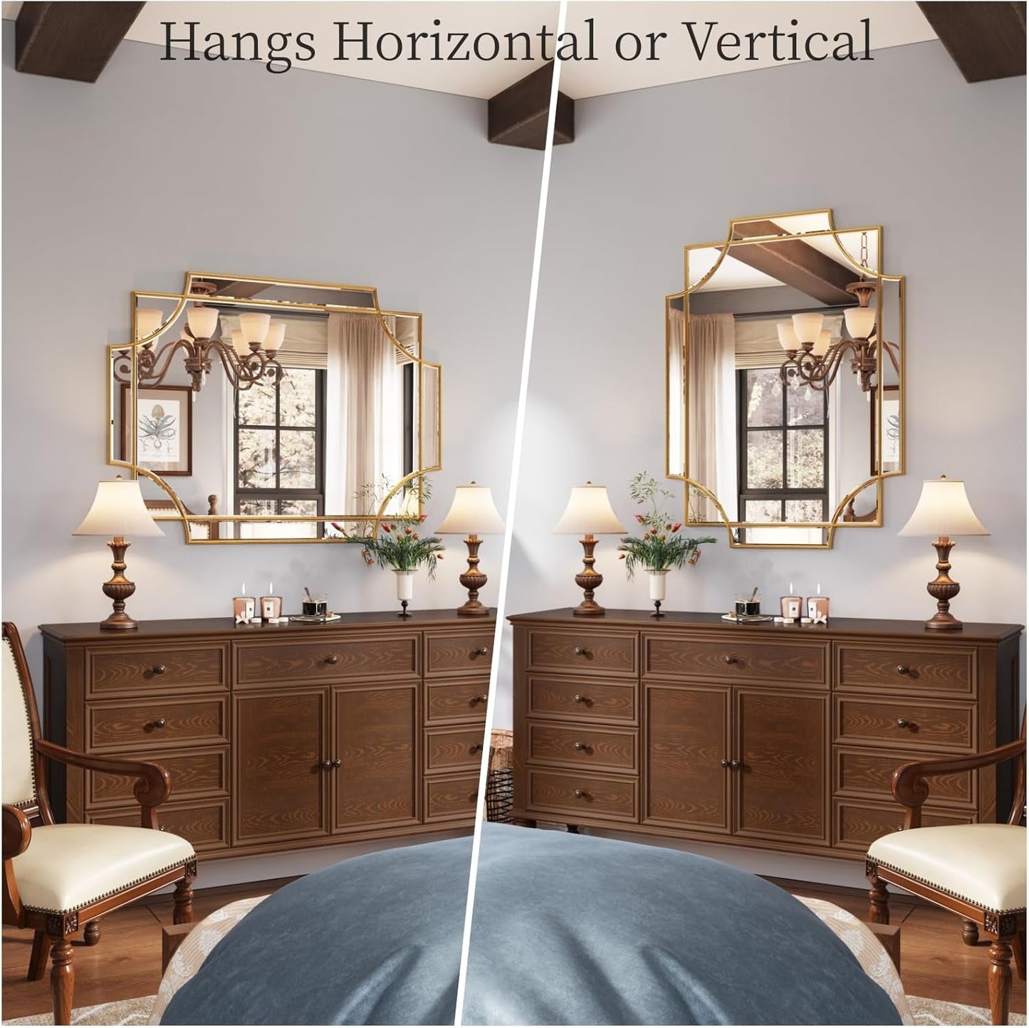 32x48 Inch Gold Wall Mirror Beveled Full Length Mirror