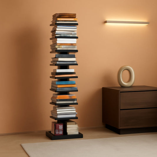 Vertical 8 Tier Bookshelf Black For Small Spaces Bookcase