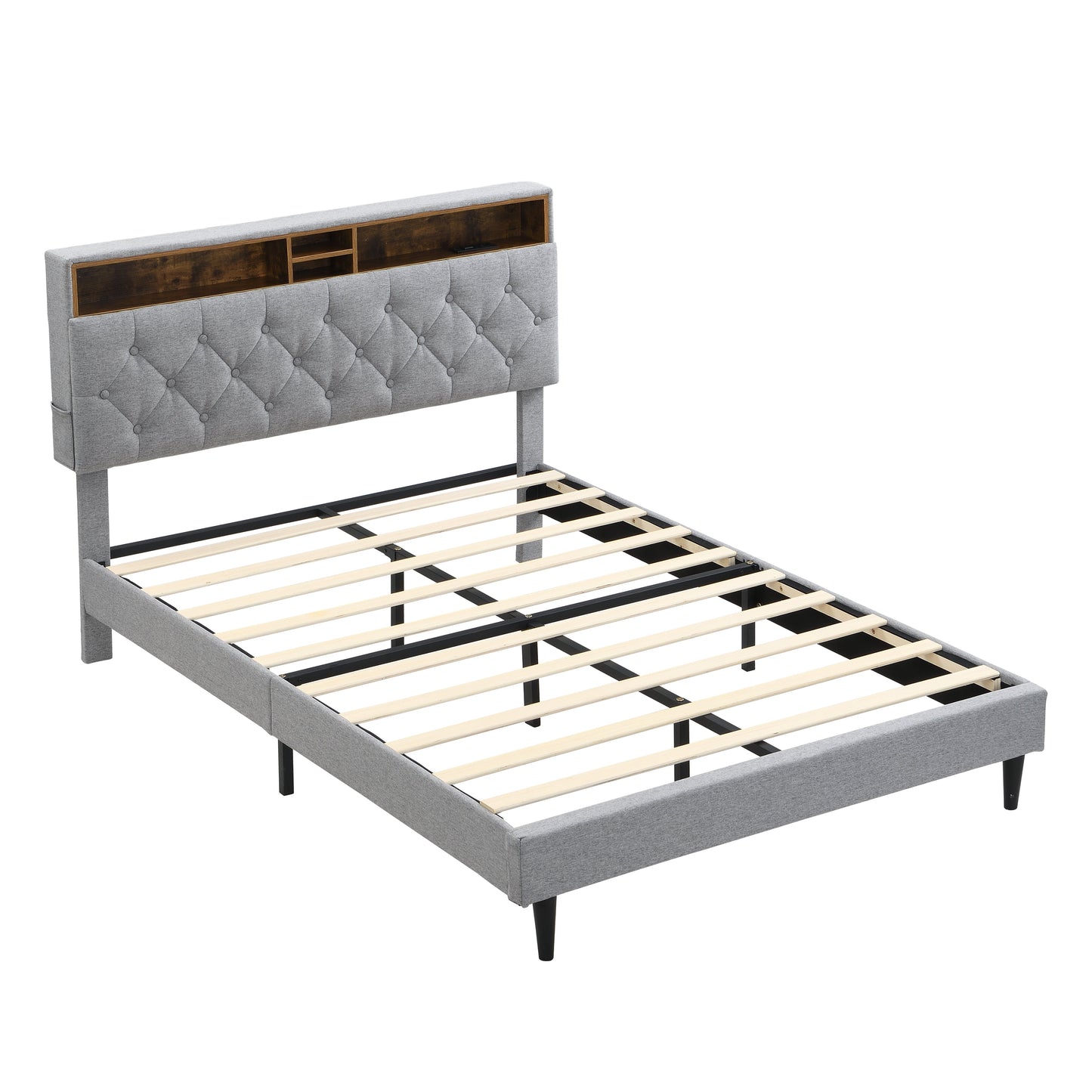 Queen-Size Upholstered Platform Bed Frame