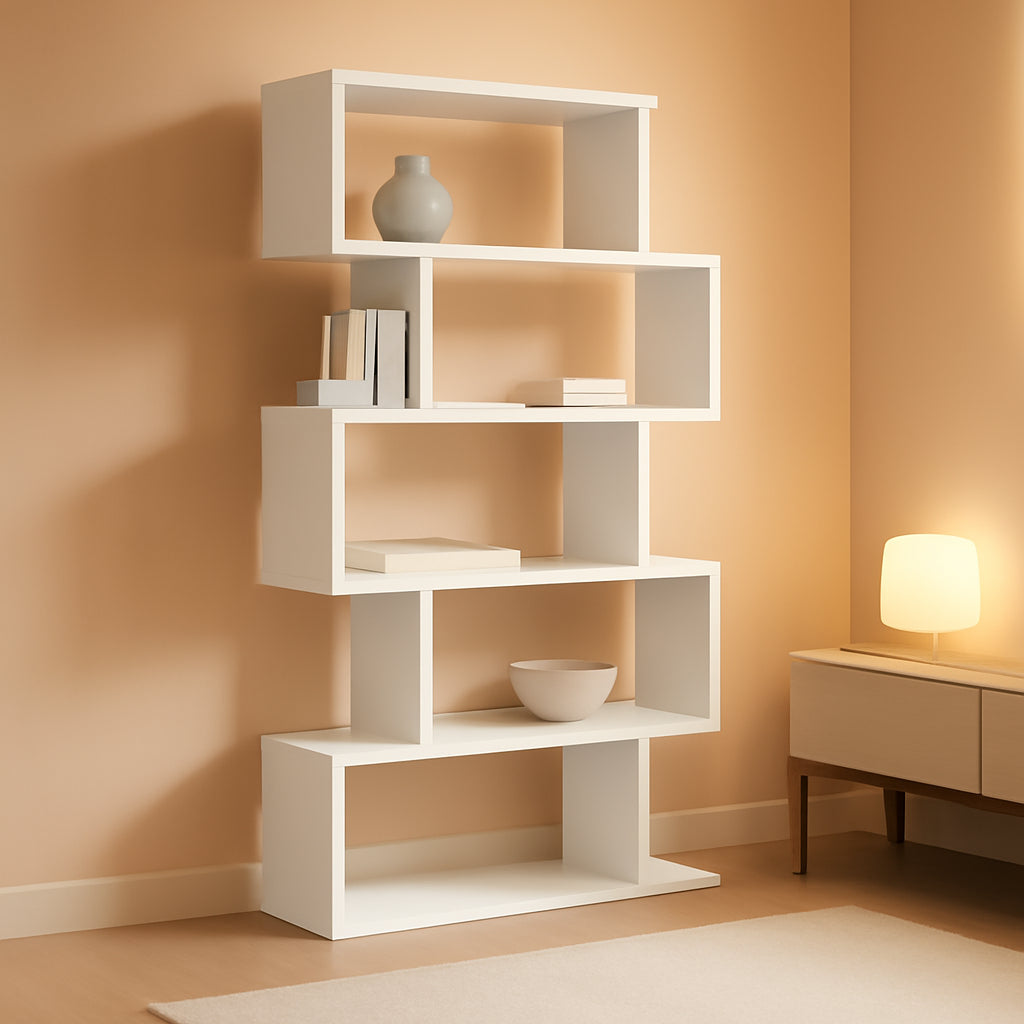 Wooden Bookcase Display Shelf Room Divider 5 Tier White