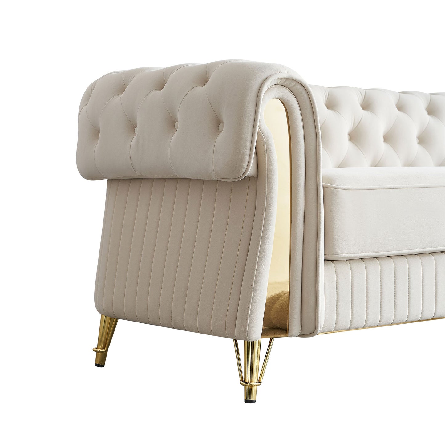 89''W Chesterfield Modern Tufted Velvet Living Room Sofa with Two Seat Cushions and Two Toss Pillows,Beige