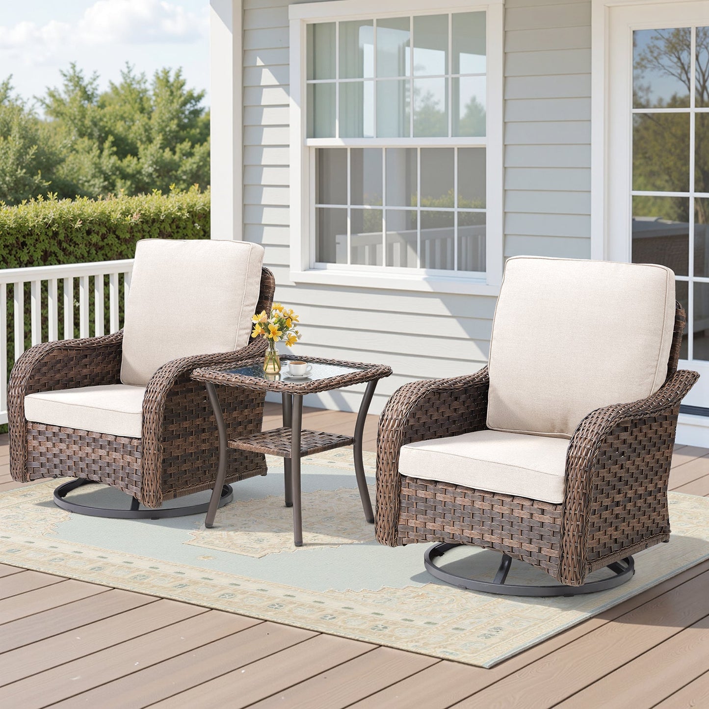 3 Pieces Outdoor Furniture Set with Swivel Gliders