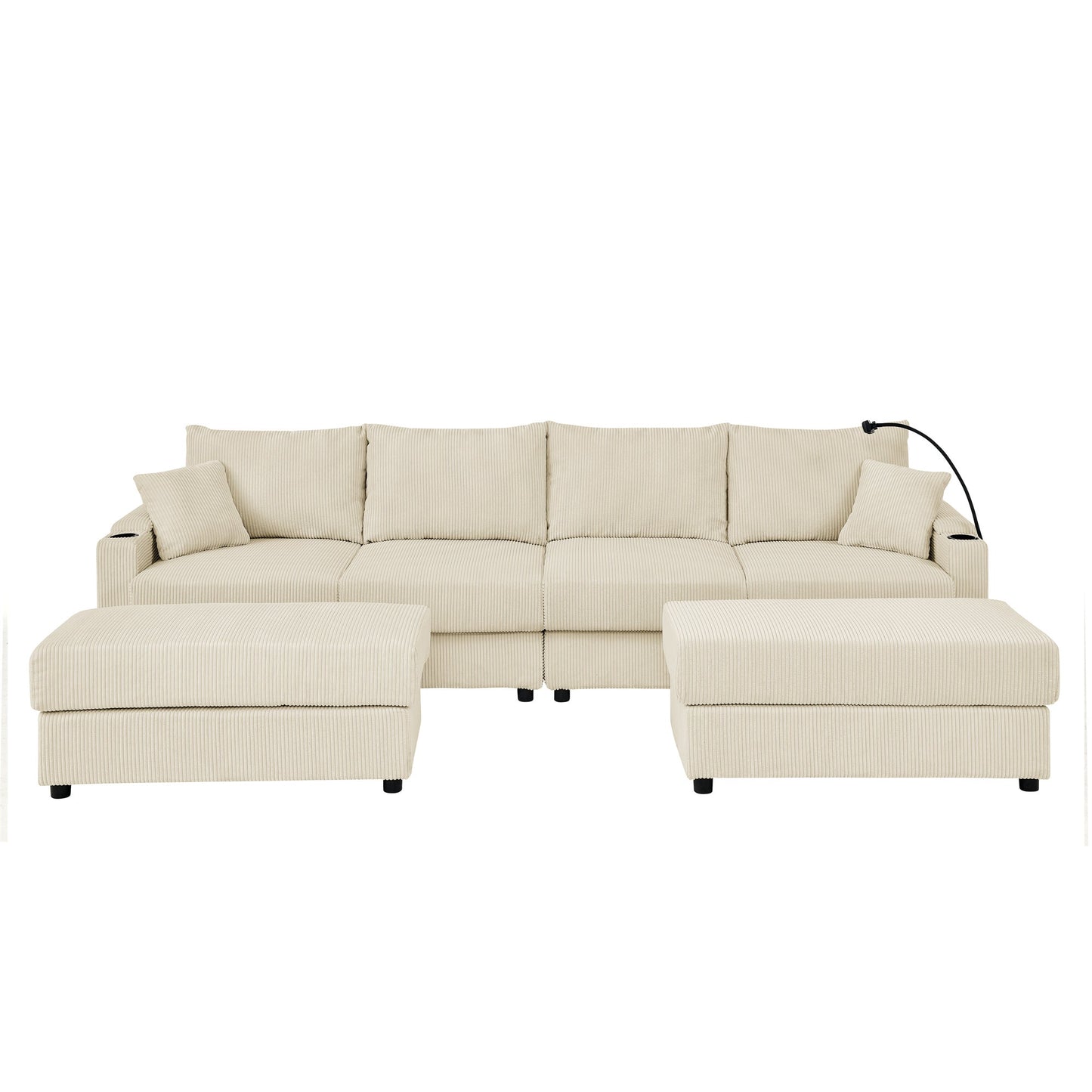 U-Shaped Couch with Storage and 2 Ottomans