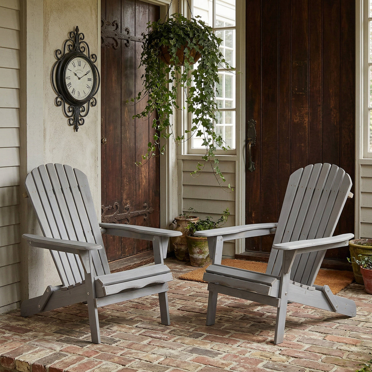 Outdoor Wooden Folding Adirondack Chair Set of 2