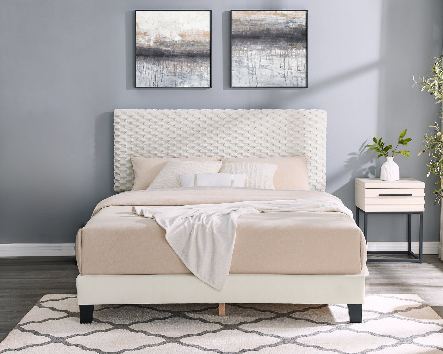 Findlay 2-Piece Bedroom Set, Plush 3D Upholstered Bed with Nightstand, Queen