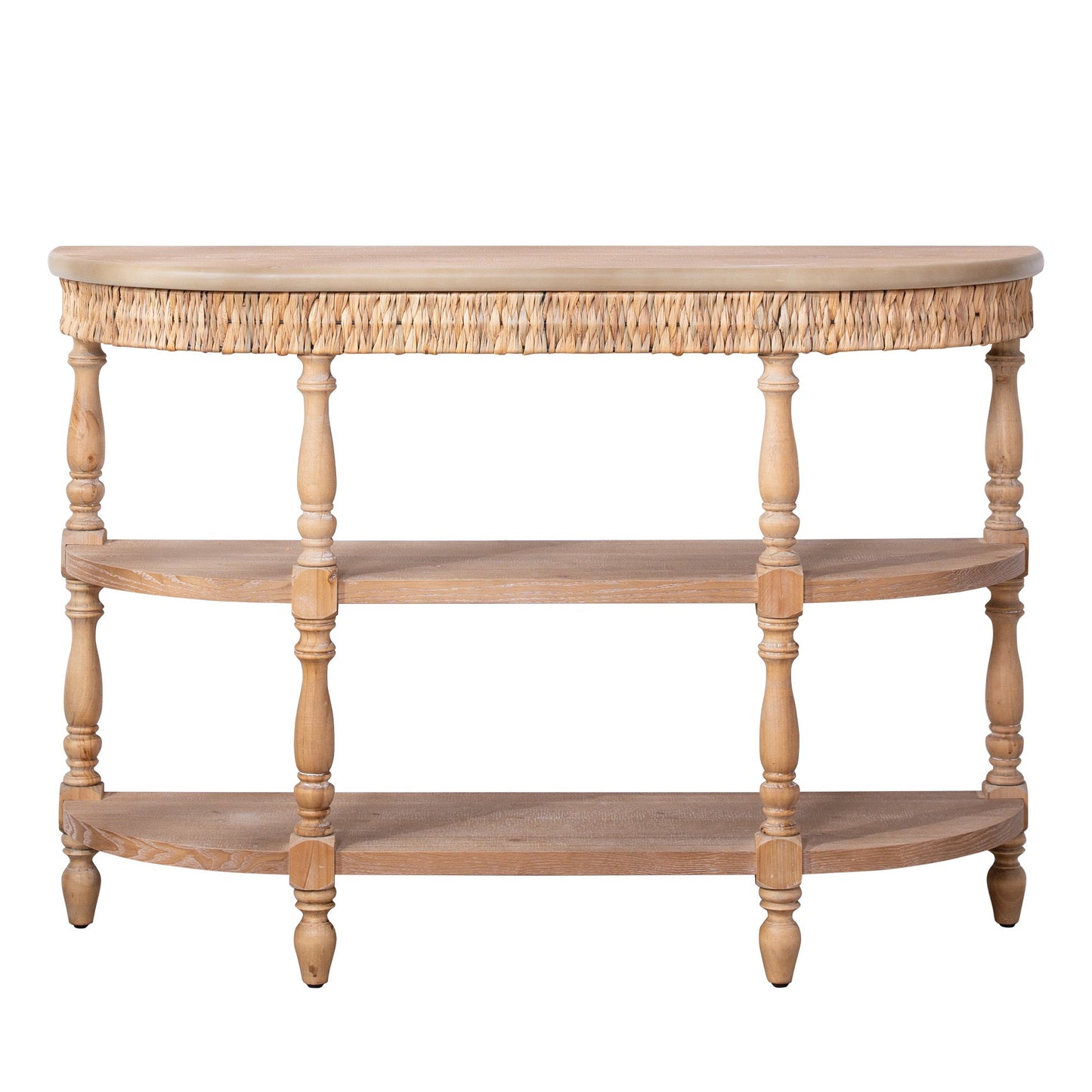 Handcrafted Wood Console Table with Hand-Woven Trim