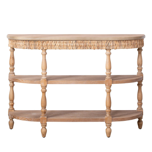 Handcrafted Wood Console Table with Hand-Woven Trim