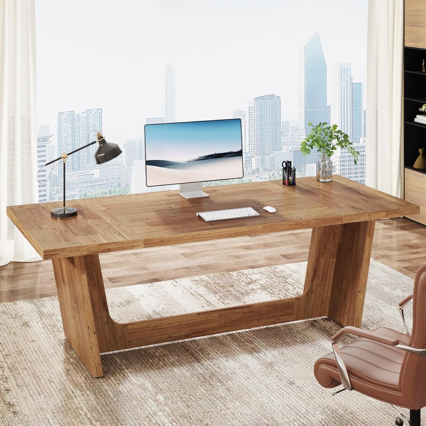 Walnut 70 Inch Executive Desk For Home Office Workspace
