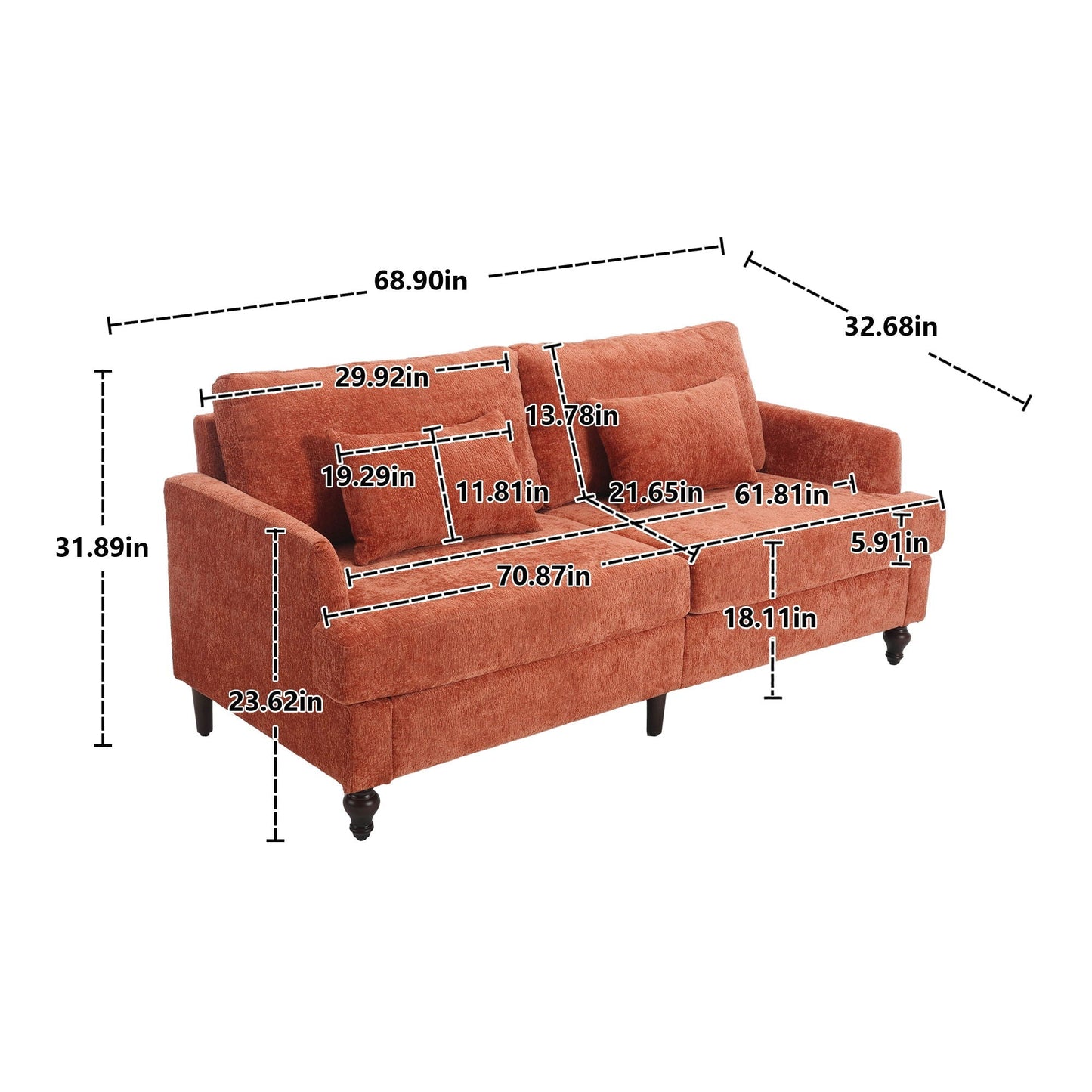 Mid Century Modern Fabric Loveseat Sofa, 2 Seat Upholstered Couch