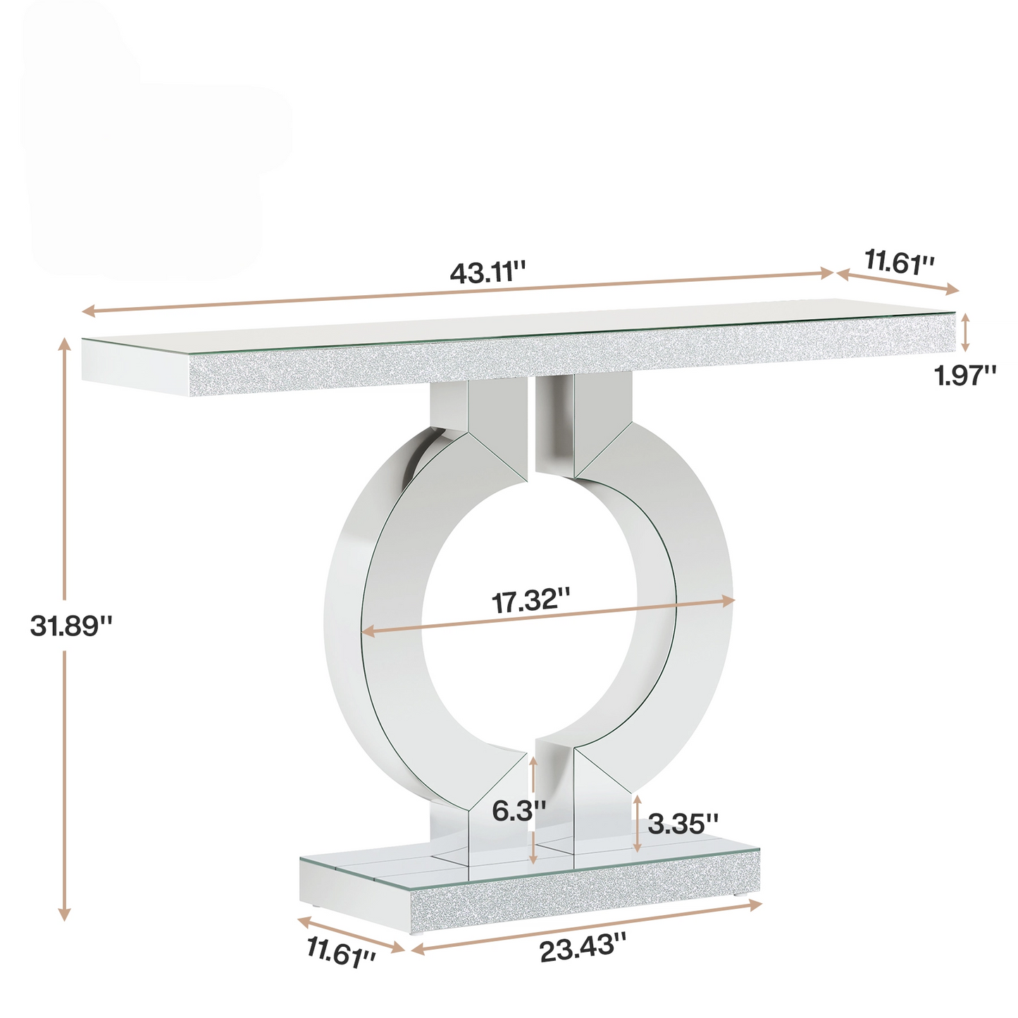 43" Modern Mirrored Console Table with O-Shaped Base