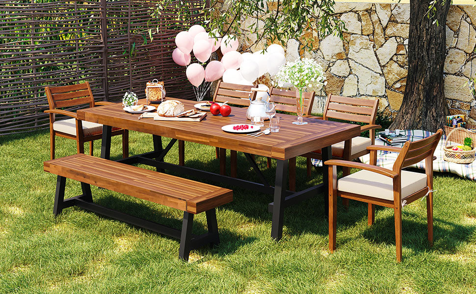 GO Outdoor Wood Dining Set for 7-8 Persons
