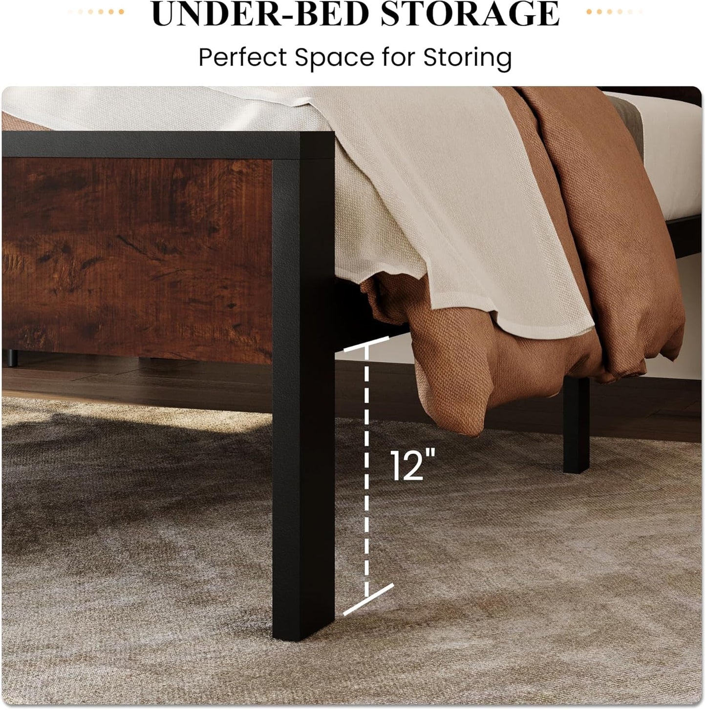 Twin Platform Bed Frame With Under Bed Storage Industrial Style