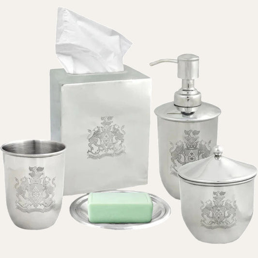 Bathroom Accessory Set - Elegant Silver Metal Bathroom Organizer Collection