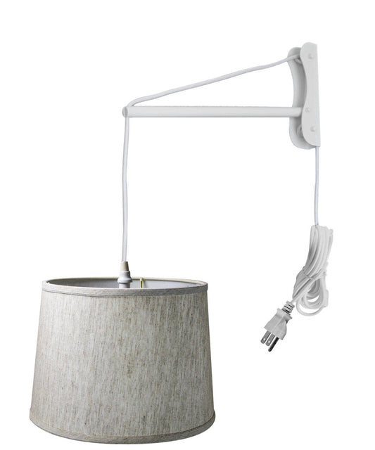 14"W MAST Plug-In Wall Mount Pendant 1 Light White Cord/Arm Textured Oatmeal Shade