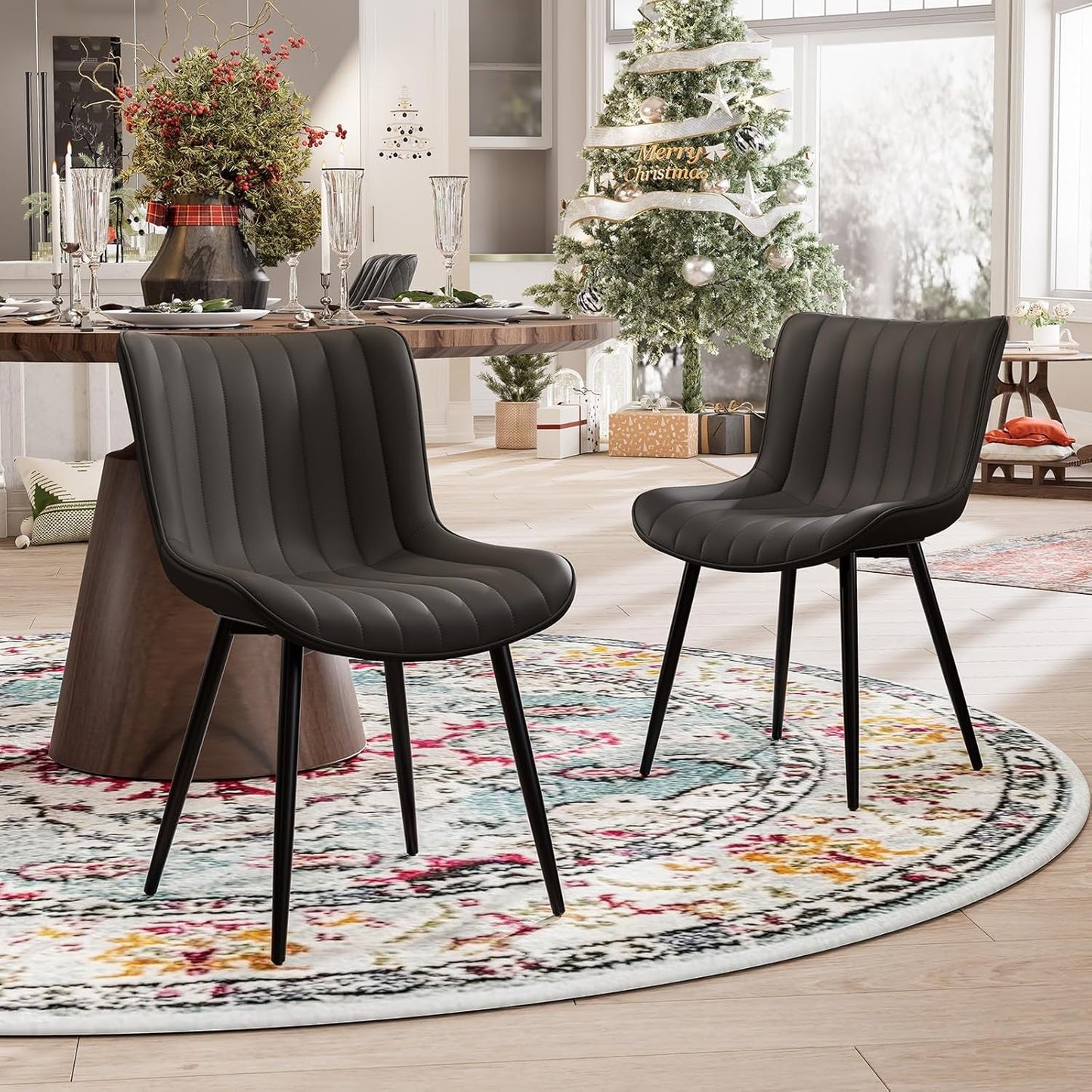Black Upholstered Dining Chairs Set Of Two Modern Kitchen