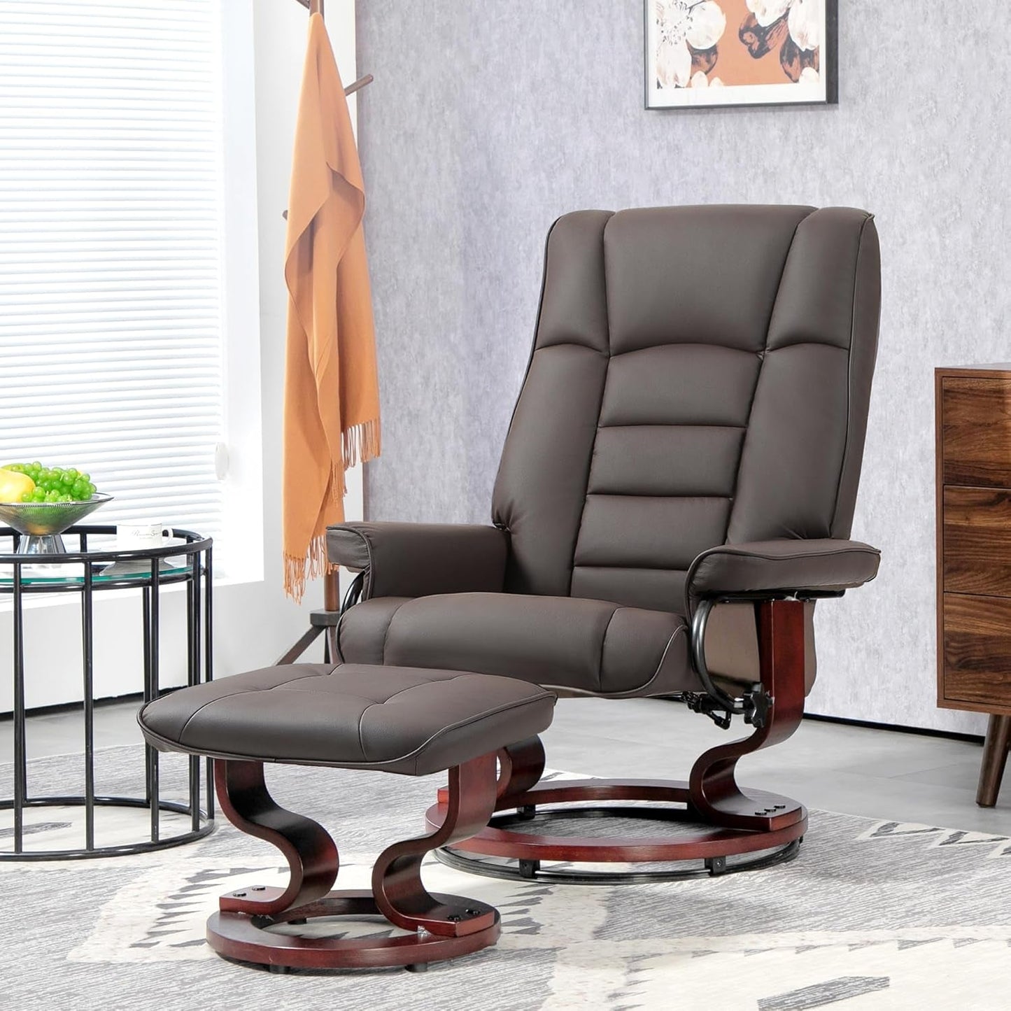 Faux Leather Reclining Chair With Ottoman Brown High Back
