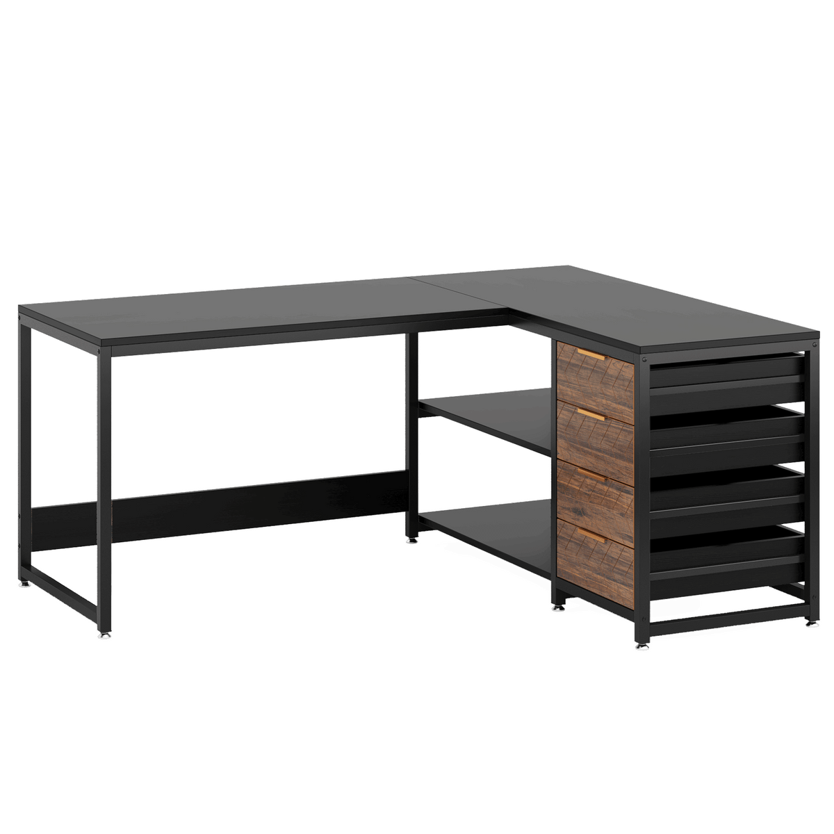 59 Inches L-Shaped Computer Desk with Drawers and Storage Shelves