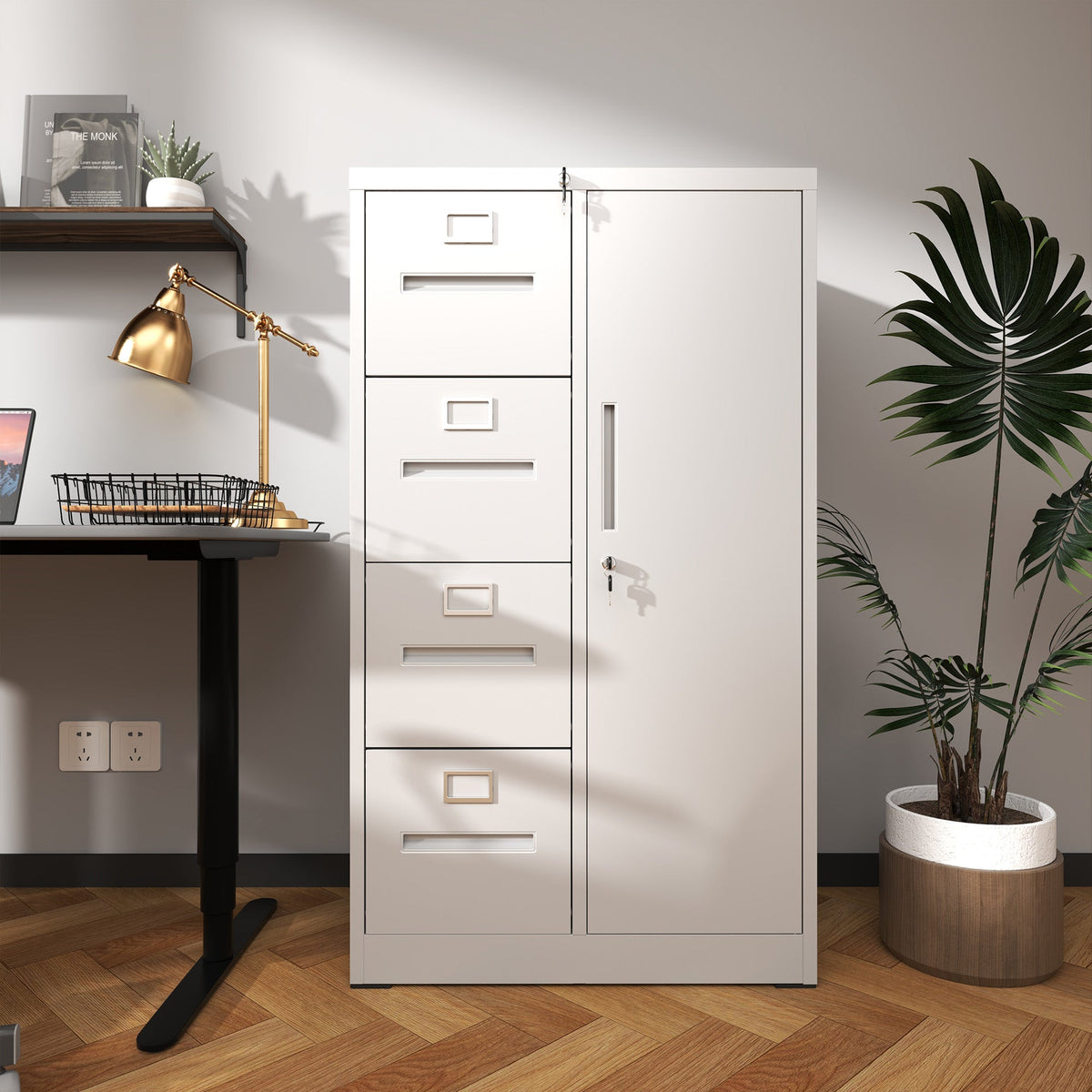 Metal Storage Vertical Filing Cabinet with Lock - White
