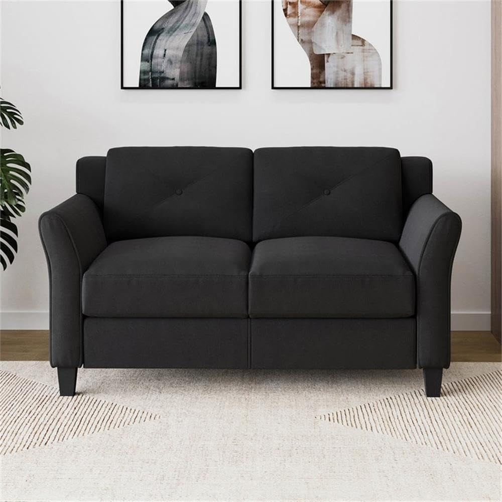 Two Piece Polyester Microfiber Upholstered Sofa Set With 78 Inch Wide Sofa And 56 Inch Wide Loveseat In Black
