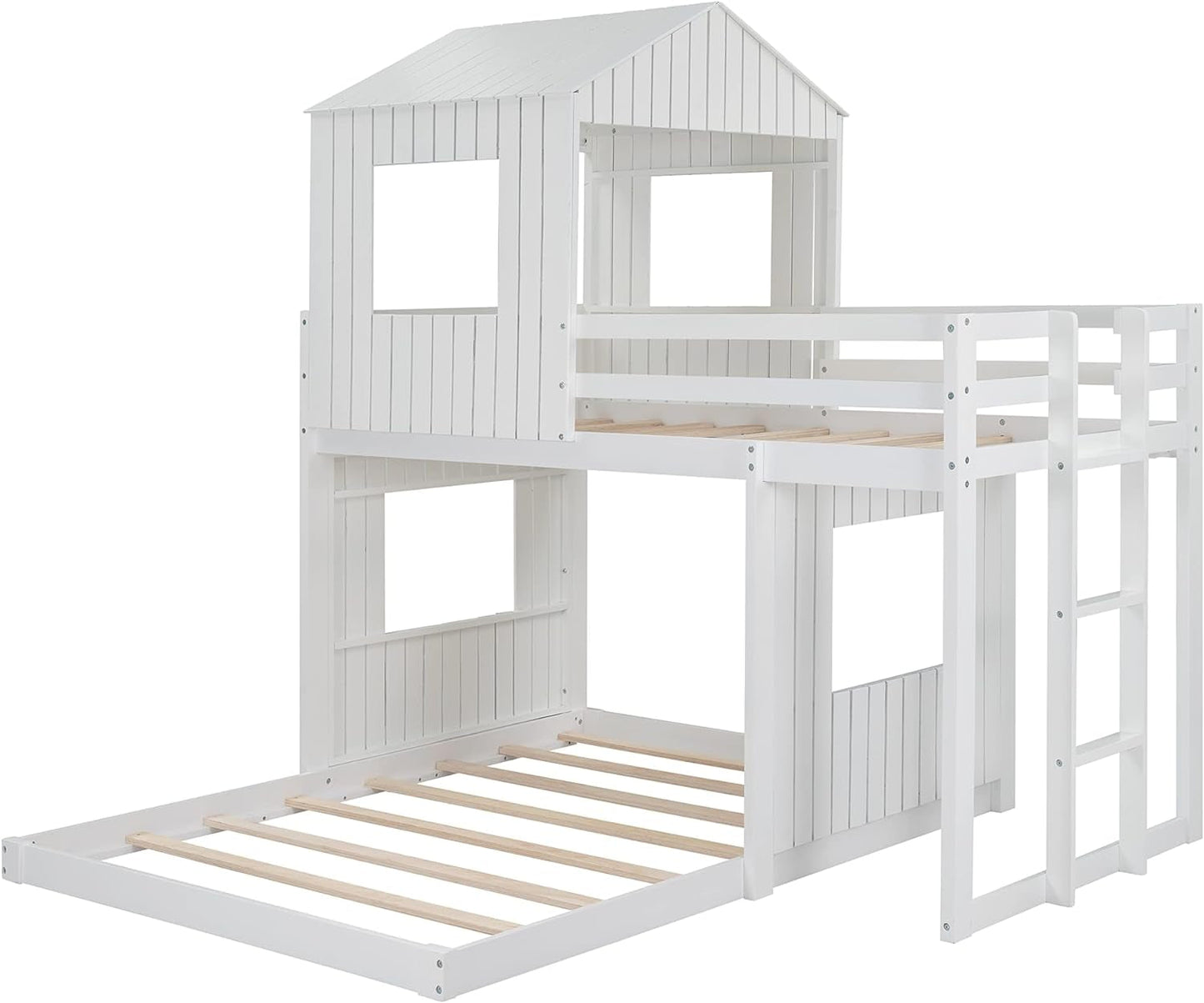 White Twin Over Full Low Profile Playhouse Bunk Bed
