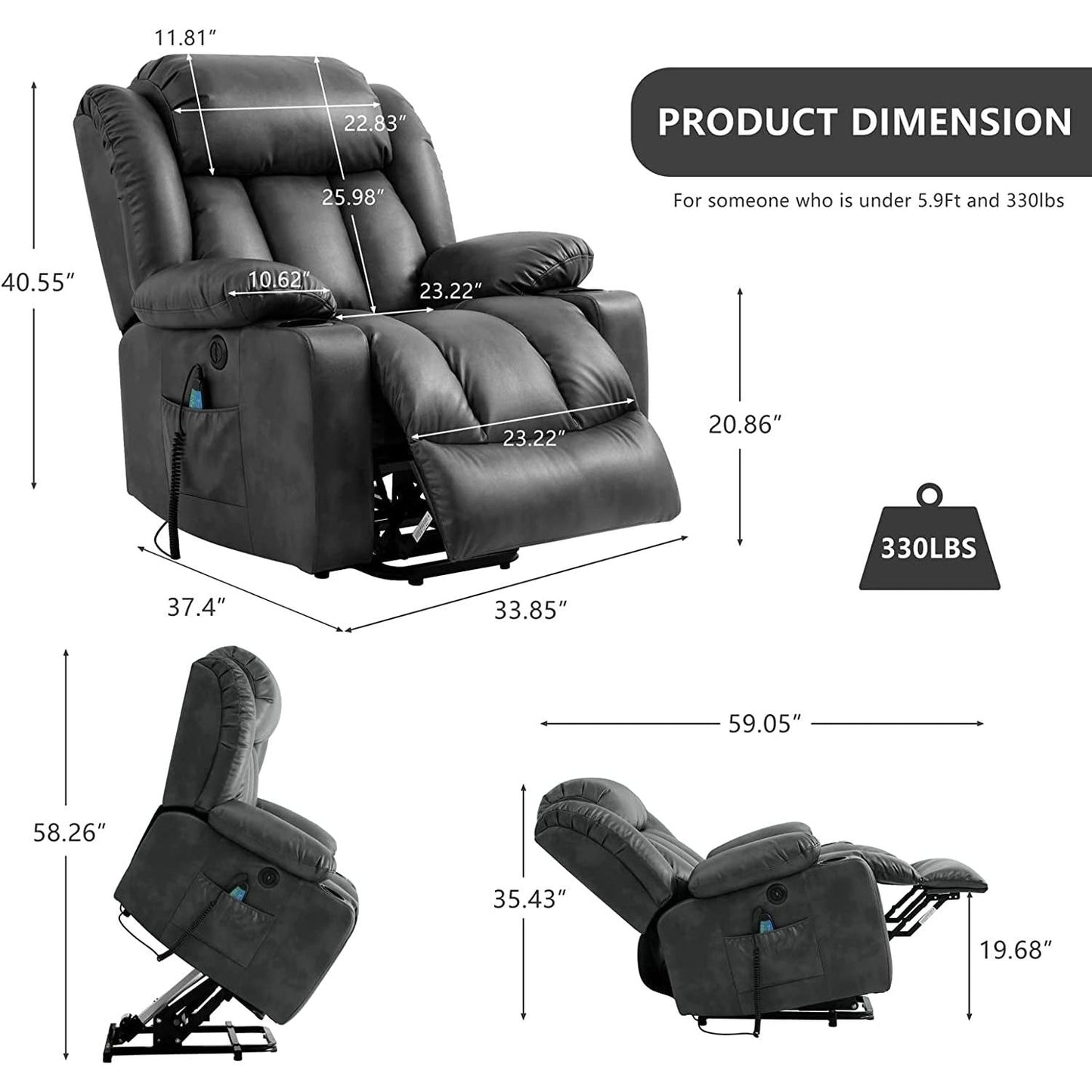 Electric Lift Recliner Chair For Seniors Grey Single Motor